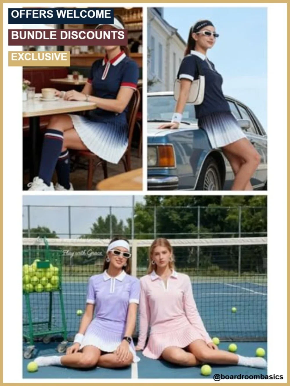 Women's 2-Piece Golf Tennis Outfit with Pleated Skort & Short Sleeve Polo